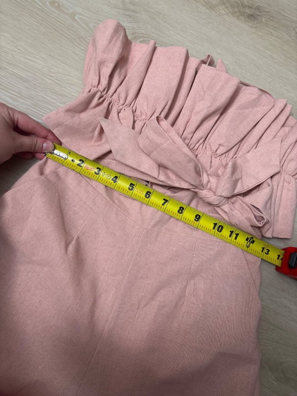 NEW Saints + Secrets Linen Wide-Leg Crop Jumpsuit Ruffle Strapless Blush Small - Picture 5 of 12